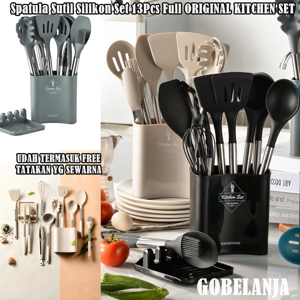 Utensil Bucket Silicone Set /Spatula Sutil Silikon Set 13Pcs Full ORIGINAL KITCHEN SET PREMIUM PR117
