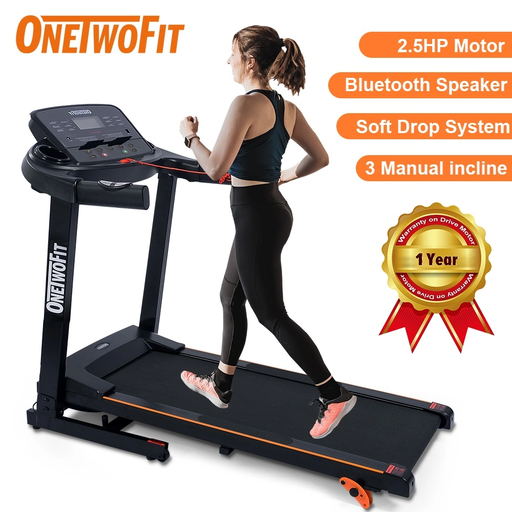 OneTwoFit Alat Fitness Smart Treadmill Elektrik Lipat dengan Motor 2.5HP dan Bluetooth Speaker Garansi 1 Tahun Kapasitas 110kg Portable Soft Drop System 3 Manual Incline