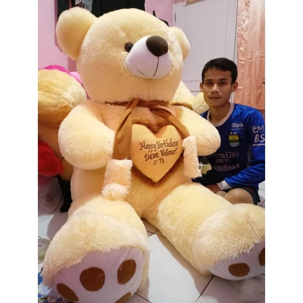 Boneka Beruang Teddy Bear Super-Super Jumbo SNI Warna Crem Tinggi 1,6 meter Costum Ukir Nama