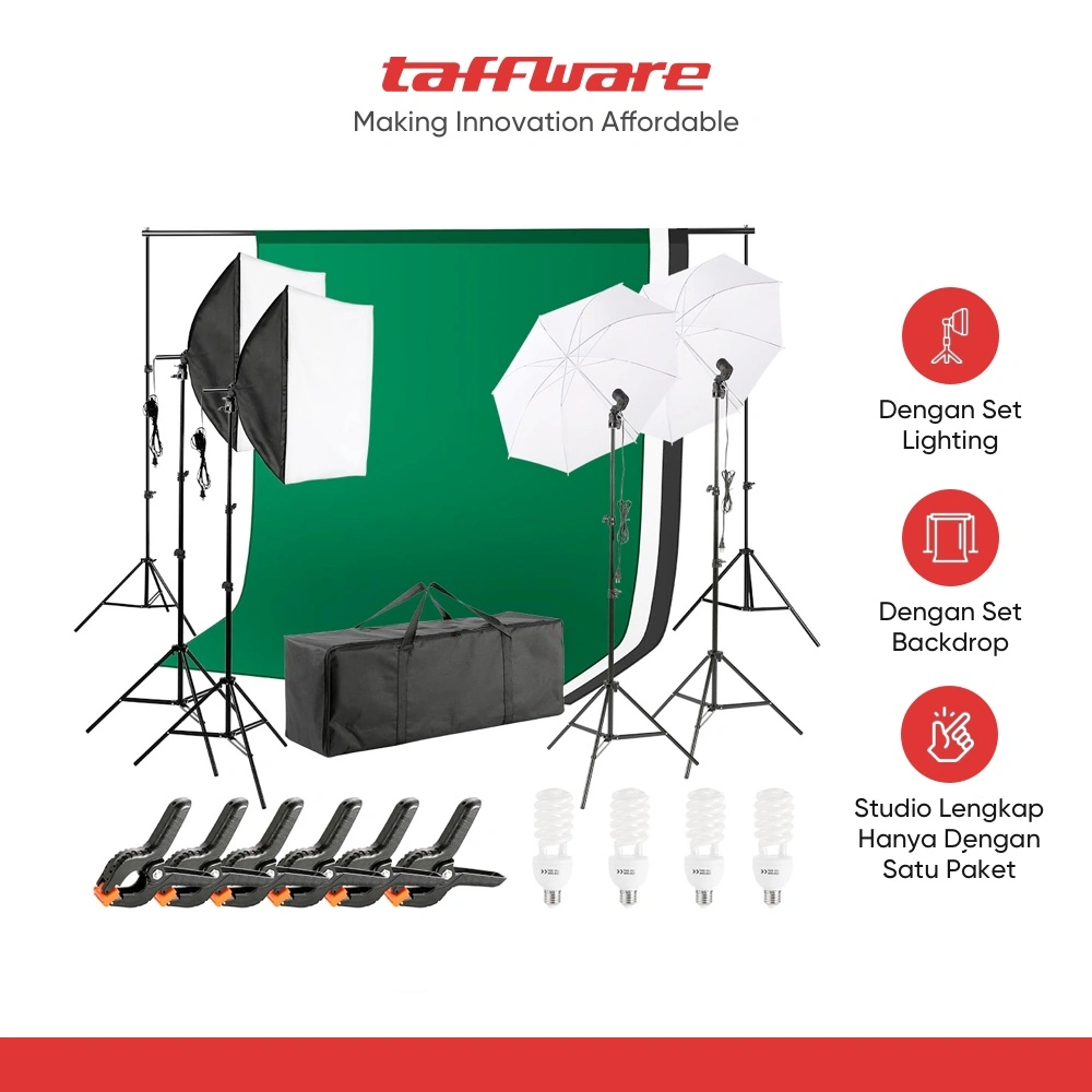 TaffSTUDIO Portrait Foto Studio Day Lighting Kit Youtube Vlog with Backdrop - LD-TZ25