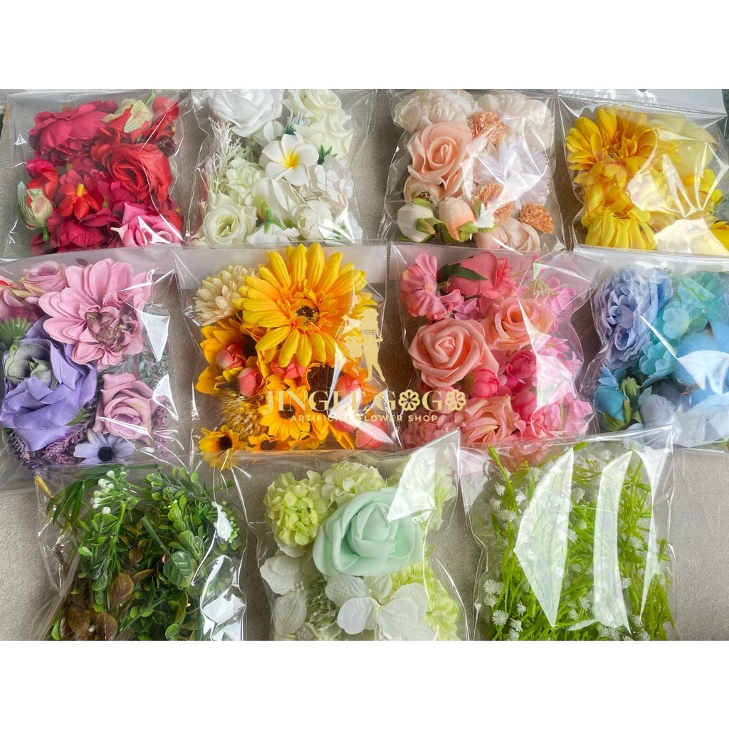 PAKET KEPALA BUNGA MIX Mawar Artificial Campur Rumput Baby Breath Artifisial Daun Plastik Kuntum Peony Kelopak Rose Hidrangea Krisan Dahlia Anggrek Hiasan Seserahan Rustic Dekorasi Mahar Glass Dome Bahan Craft Kerajinan Tangan Prakarya Property Foto I508