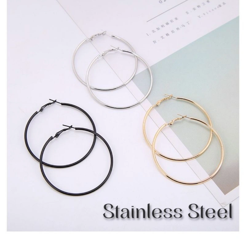 ANTING Hoop Stainless Steel Titanium Anti Karat Anti Luntur BULAT BESAR Tebal/High Quality