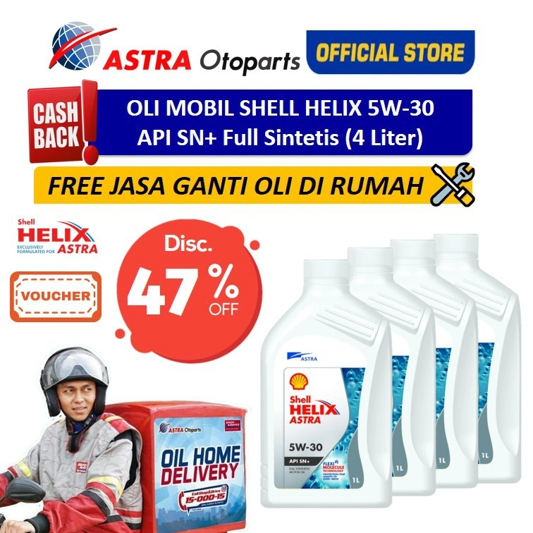 VOUCHER Oli Mobil Shell Helix 5W-30 (4 Ltr) + Free Ganti Oli di Tempat/Rumah