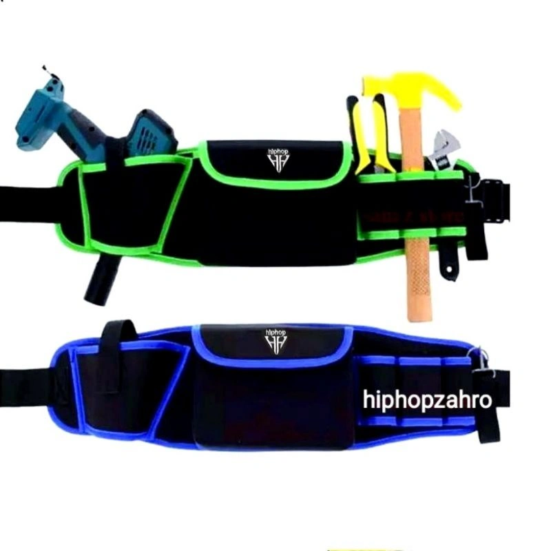 tas pinggang perkakas mesin bagunan warna hijau dan biru tool bag fanny sabuk alat