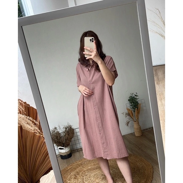 Melca Linen Dress | Outer Dress Kemeja Kantor Kuliah Best Seller Hijab Friendly Busui dan Bumil