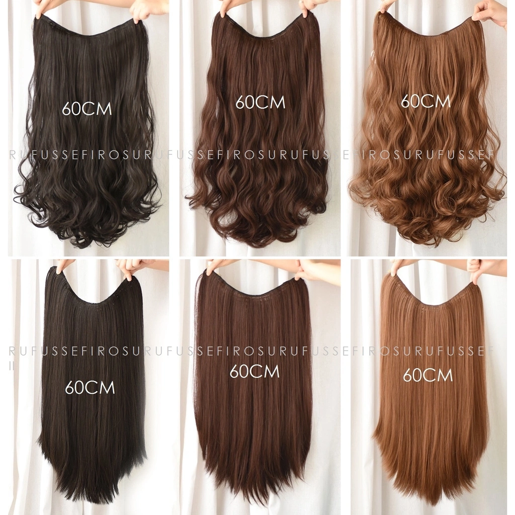RSW 45CM 60CM HAIR CLIP U SHAPE RAMBUT PALSU WANITA KOREA BIG LAYER 00001 LURUS CURLY MERMAID WAVE