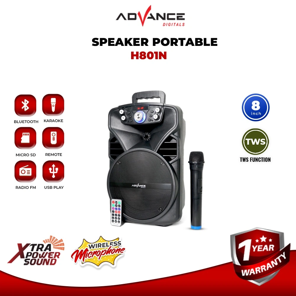 Advance Speaker Bluetooth Portable H801N Free Mic Wireless Garansi Resmi advance 1 tahun