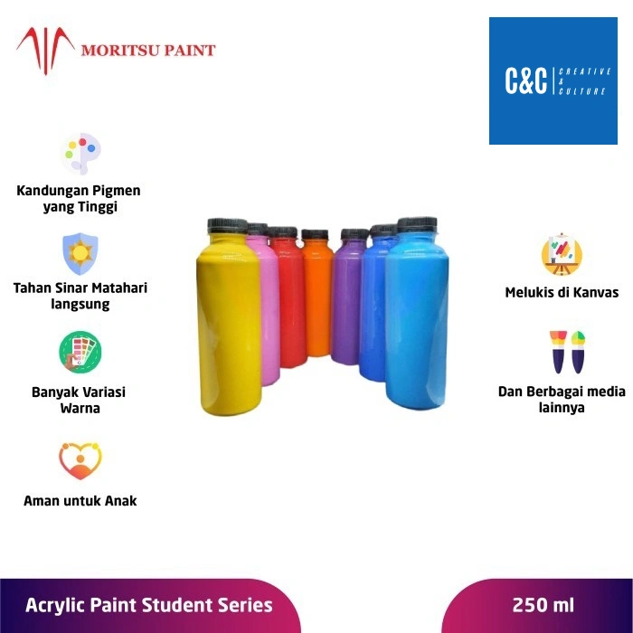 Cat Akrilik Moritsu 250ml Edisi Pelajar (Lebih ekonomis dan lebih banyak warna) - Moritsu Acrylic Paint 250ml Student Edition
