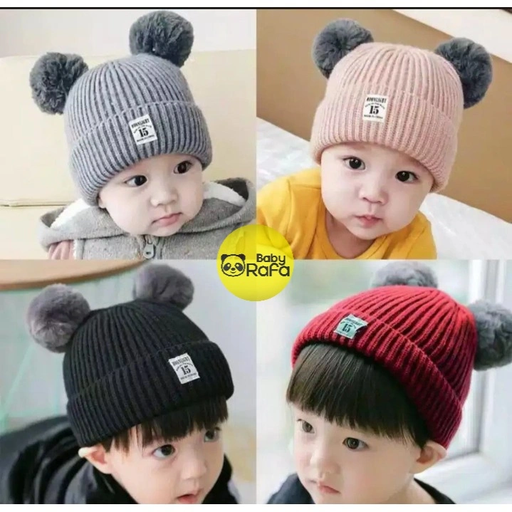 Topi Rajut Kupluk Bayi Pom Pom Premium / Topi Bayi Anak Laki - Laki Perempuan / Kupluk Baby DC Kids