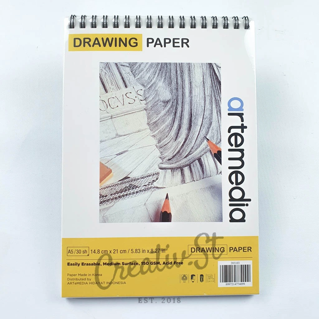 ARTEMEDIA Drawing Book Sketch Book A5 30 Sheet Buku Sketsa Gambar Pensil Charcoal Arang 21 Cm X 15 Cm