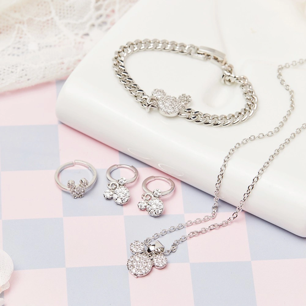 Lanme Jewelry Set Perhiasan Anak Silver Mickey Mouse Set Kalung Anak Aksesoris Anak Perempuan Anting Gelang Set Y369