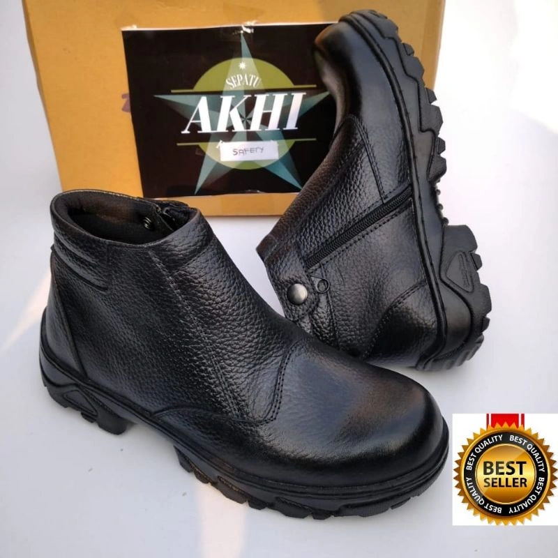 Sepatu Safety Boots Kings Akhi Resleting Ujung Besi Jaminan Kulit Asli