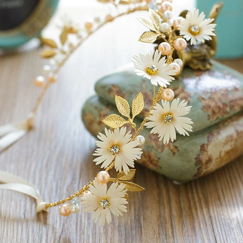 Bando Pengantin Bunga Headpiece Hijab Mutiara Bride Headpiece Tiara Bridesmaid Hiasan Kepala Hiasan Rambut Mutiara Wedding Tiara