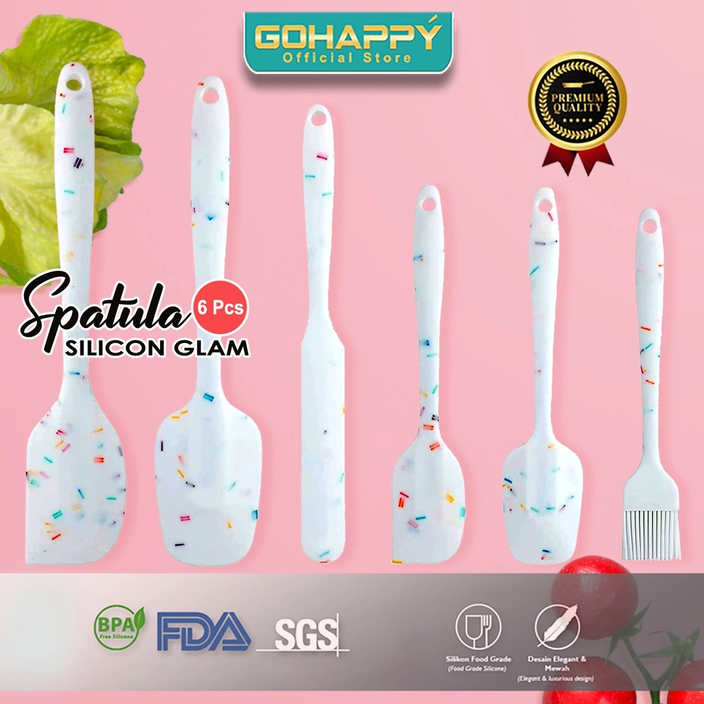 SPATULA GLAM SET 6 PCS Silicone premium - Sendok masak dapur sutil silikon 2027 grill pan baking