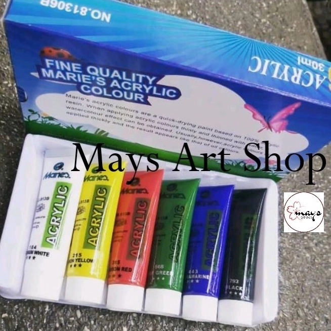 Cat Akrilik Set Lukis Maries Isi 6 Warna Dasar x 30 ml / Marie's Acrylic Paint Color 6x30 ml No 81306B Colour 6x30ml Anak / Profesional