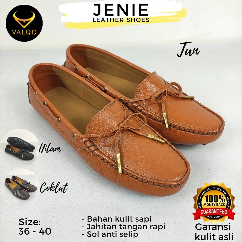 VALQO JENIE Sepatu Kulit Sapi Wanita Kantor Santai Loafer Flat Shoes Sole Anti Selip