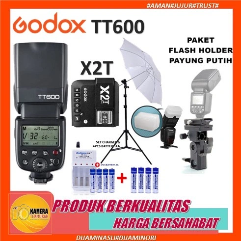 Paket Lampu Studio Flash Godox TT600 TT 600 + Godox X2T+ Payung Studio + Light stand