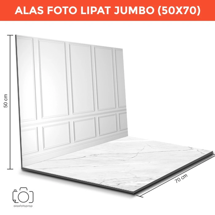 Alas Foto Lipat Jumbo Dinding Putih & Marmer Putih 50 x 70 cm / Background Foto Produk (BJ-05)