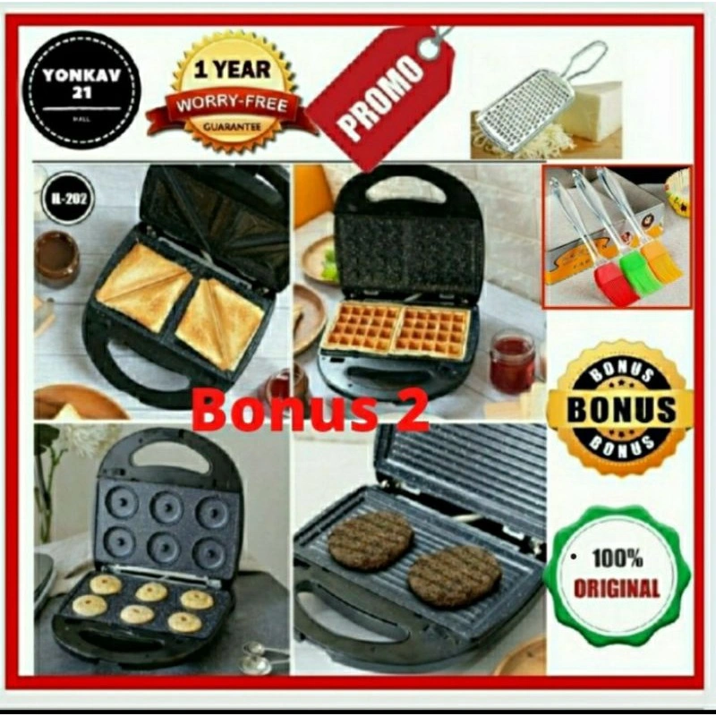toaster pemanggang roti bakar waffle donut panggangan sandwiches 4 in1 idealife il 202