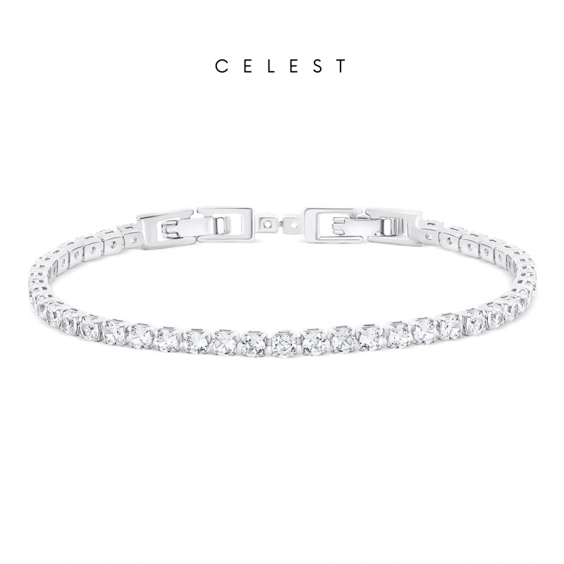 Celest - Eternal Silver Tennis Bracelet Jewelry (Adjustable) | Gelang Emas Asli 18K Bersertifikat | Perhiasan Lapis Emas 18 Karat Gold Plated | Kado Aksesoris Pernikahan Anniversary Ulang Tahun | Gift Box Mewah