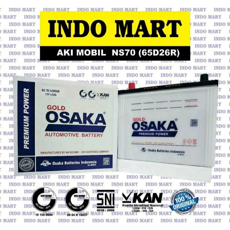 Aki Mobil Toyota Kijang Kapsul Isuzu Panther Elf Original Osaka NS70 65D26R Aki Basah 12V 65Ah (OSAKA NS70)