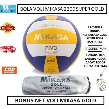 PAKET BOLA VOLI MIKASA 2200 NET VOLI MIKASA GOLD - bola volly asli - bola voli mikasa original asli - bola voli empuk - bola voli - bola volly