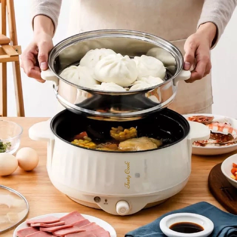 Panci Listrik 2.2L Serbaguna Alat Masak Multifungsi 22cm Anti Lengket free kukusan
