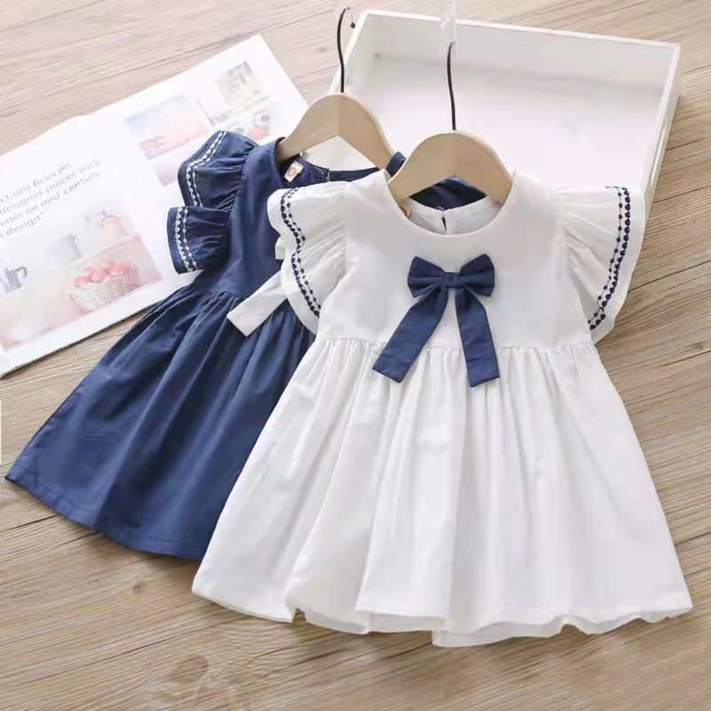 [PRINCESS KESLI] 0-7 Tahun Dress Anak Korean Style Perempuan Perless Cotton Bordir Baju Bayi Kasual Bahan Katun Putih Biru Dan Pink Princess Sleeve