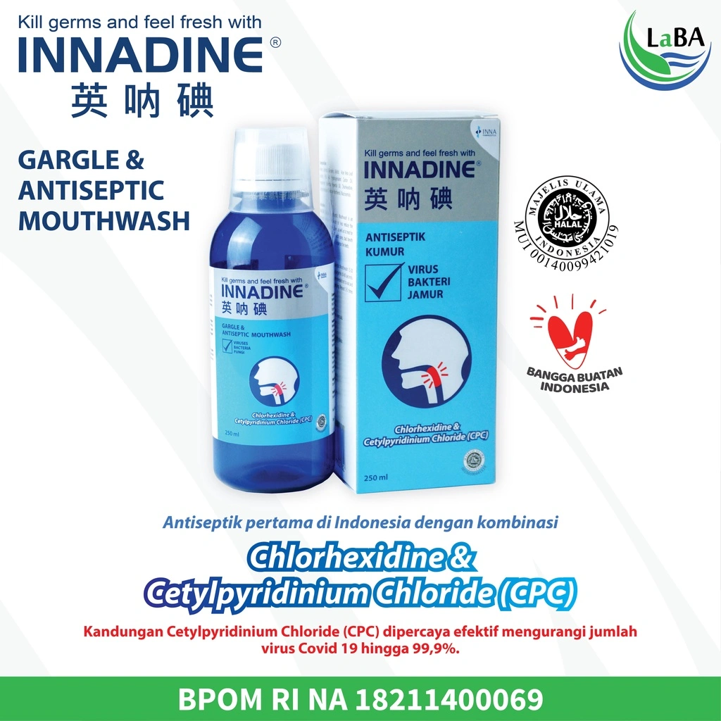 INNADINE Gargle & Antiseptic Mouthwash Obat Kumur Antiseptik 250 ml