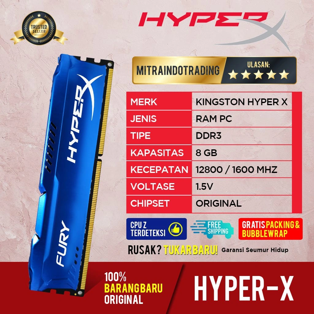 RAM KINGSTON HYPER X FURY GAMING LONGDIMM DDR3 8GB PC 12800
