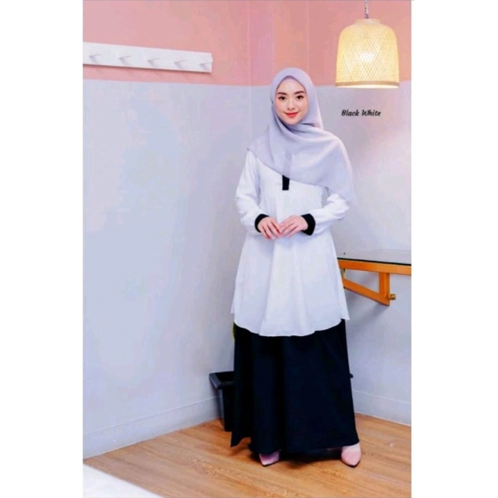 BAJU SETELAN SERAGAM HITAM PUTIH {TUNIK & ROK } -S-M-L-XL- XXL-XXXL SETELAN PNS GAMIS SERAGAM KERJA