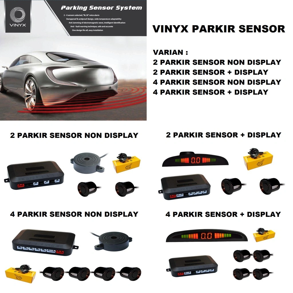 Vinyx Parkir Sensor Parkir Mundur Mobil 2 / 4 Titik Mata Parking Sensors Display / non Display