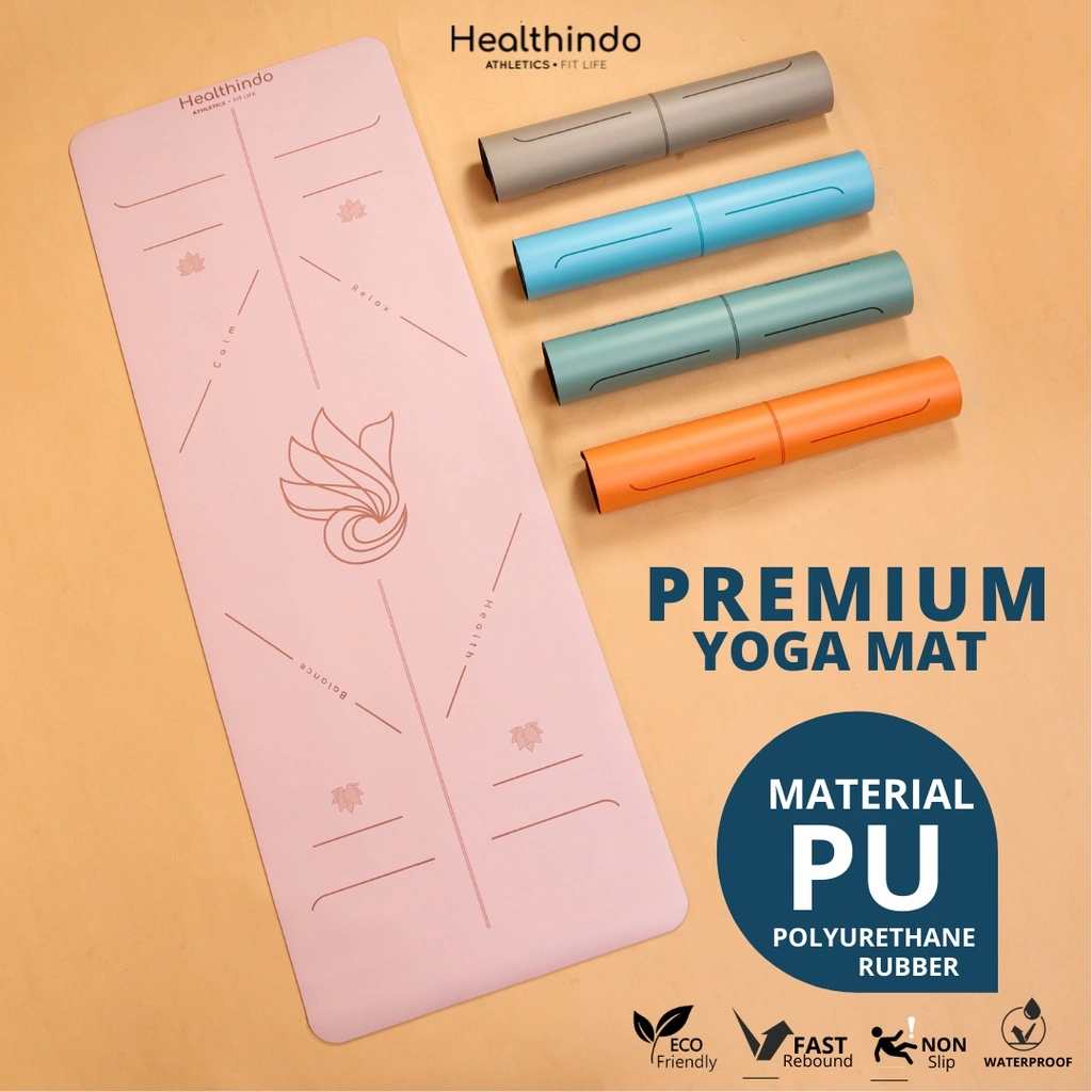 Healthindo - Matras Yoga Senam Pilates FREE BAG | Premium PU RUBBER | Yoga Mat Tebal 4.5mm