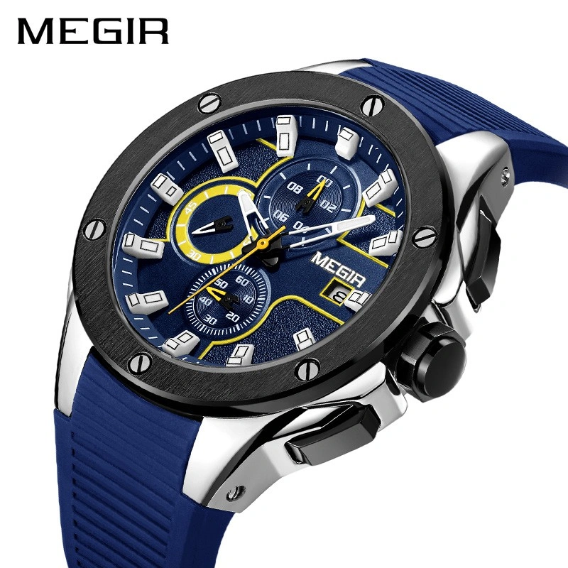 MEGIR 2053 Jam Tangan Pria Analog Chronograph Aktif Tali Silicone CURRENOS
