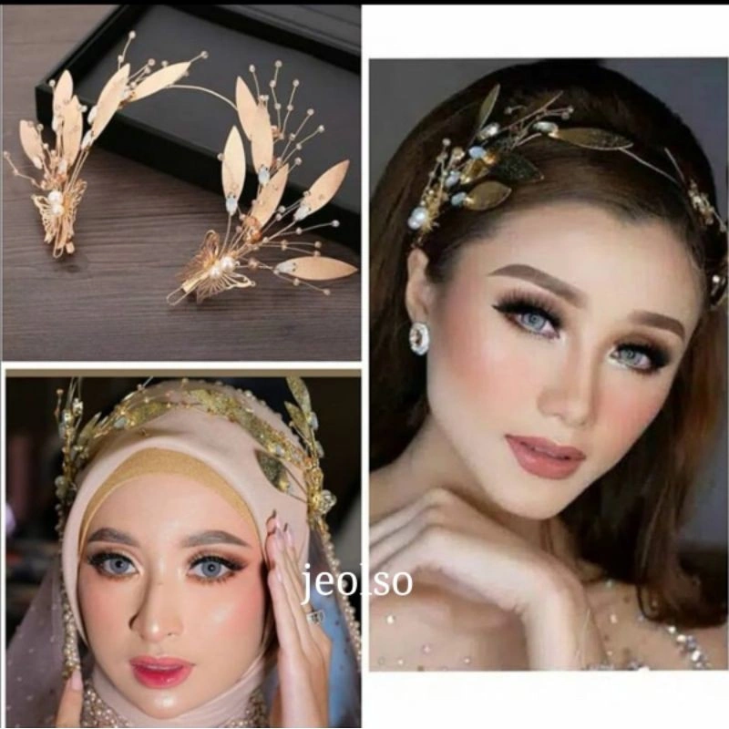 jeolso headpiece warna gold model daun fashion aksesori wedding jewelry