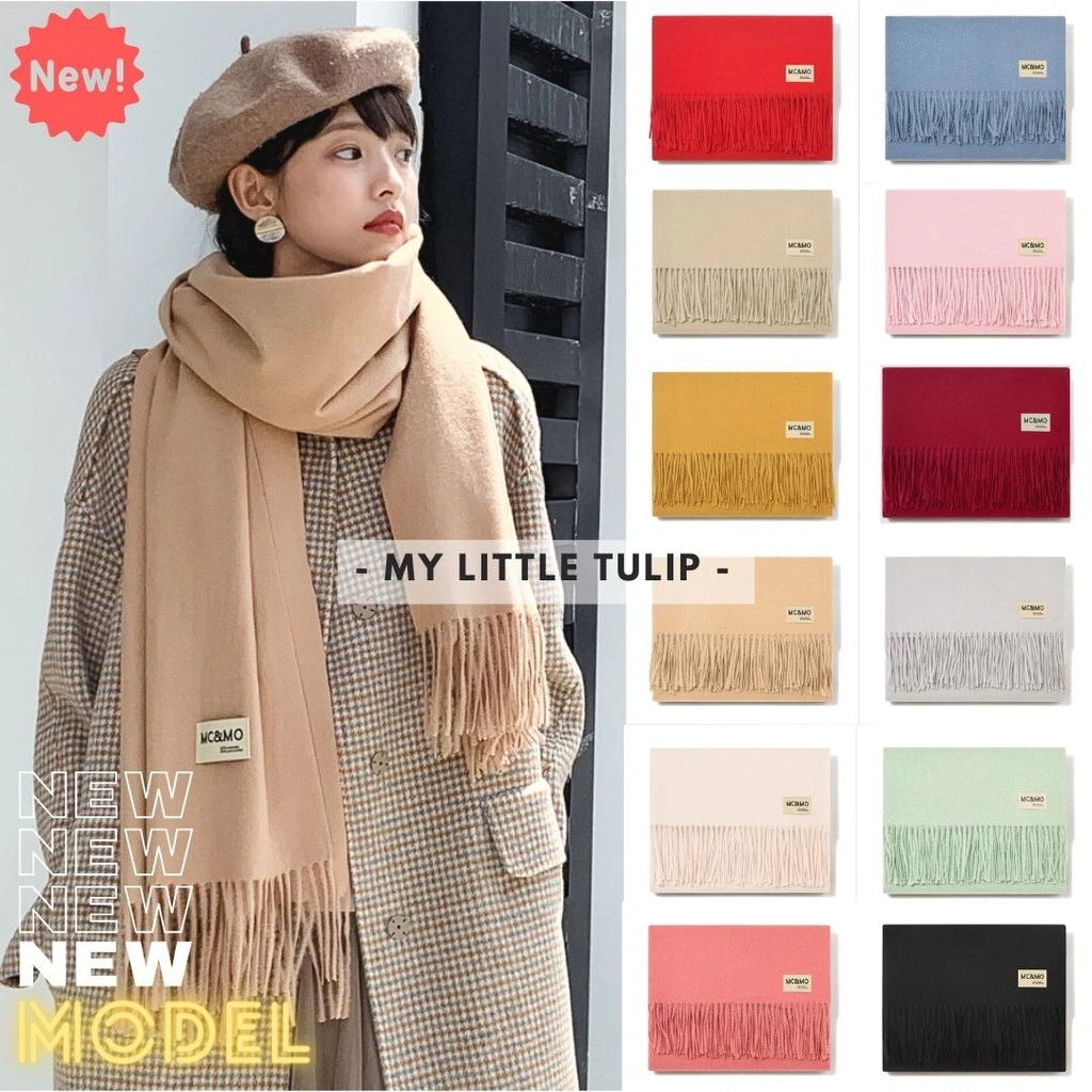 Scarf Tebal Padat Musim Dingin Korea Lebar Coklat Muda Soft Brown Wool Khaki Winter Sangat Bagus