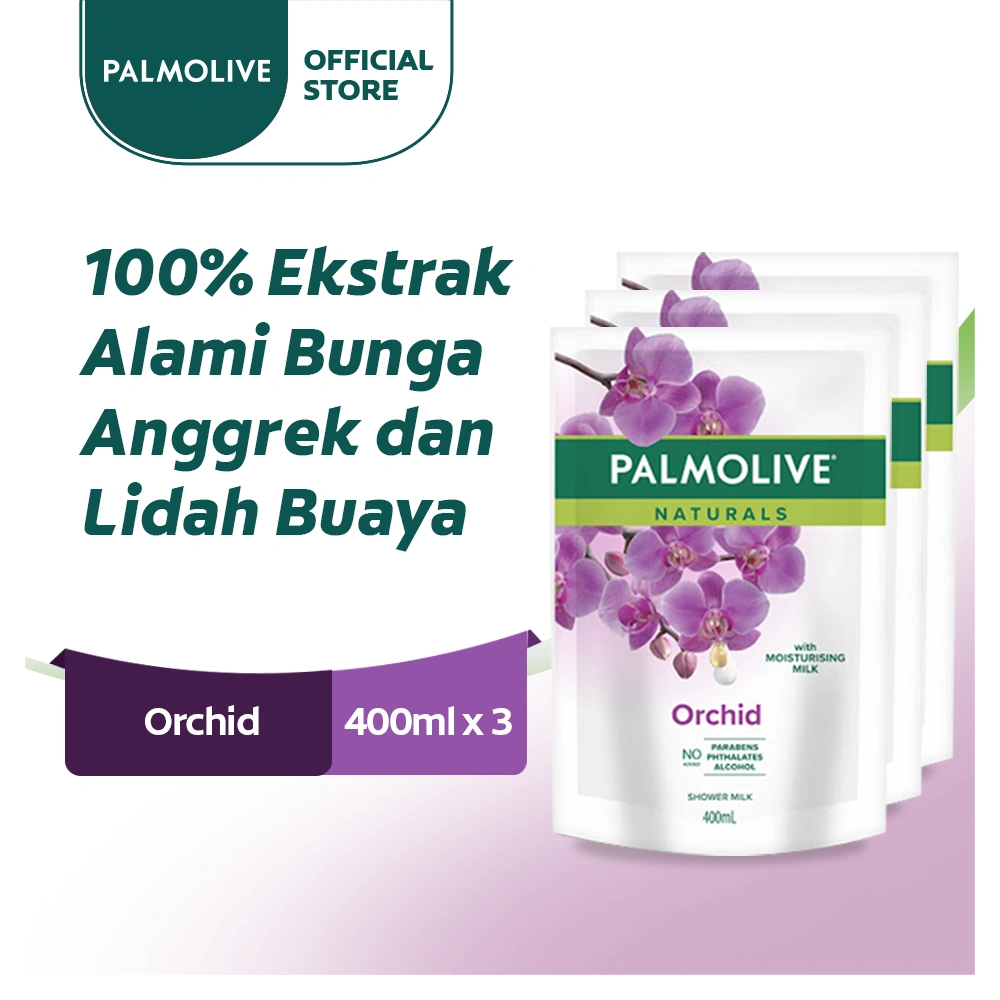 Palmolive Naturals Shower Gel Orchid Pouch 400ml - Sabun Mandi Cair (3pcs)