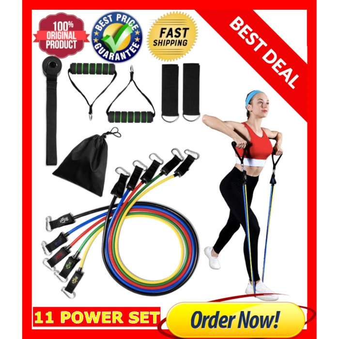 RESISTANCE BAND 11 IN 1 FITNESS GYM STRETCHING BAND- Karet Olahraga Home Work Out Yoga / Pilates