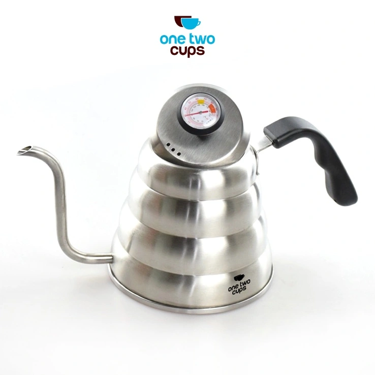 One Two Cups Coffee Maker Pot Drip Kettle Teko Barista Leher Angsa with Thermometer - 1155ml