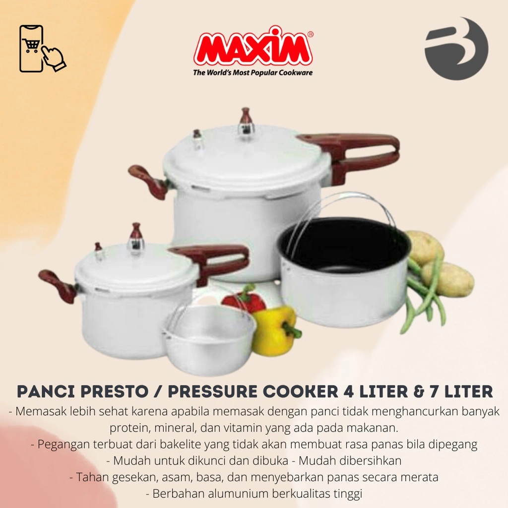 Panci Presto / Pressure Cooker 4, 7 & 12 liter Maxim