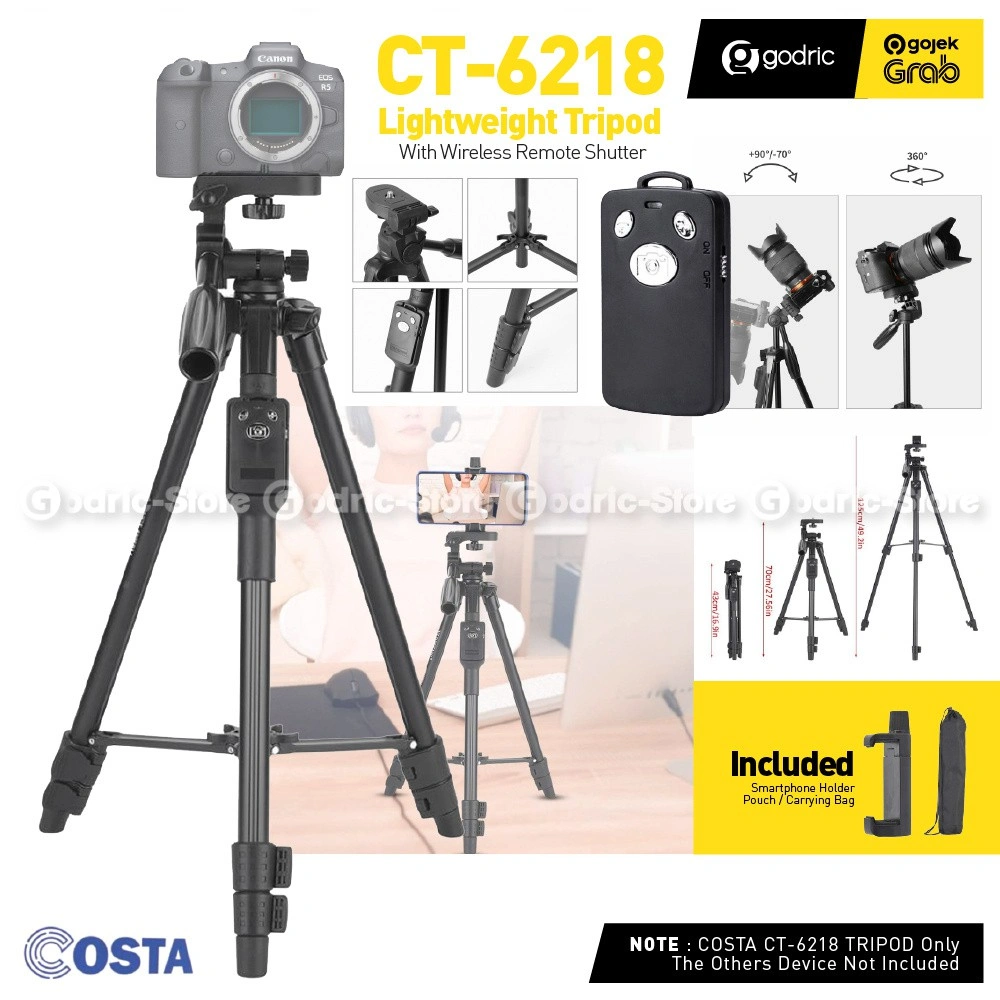 COSTA CT-6218 Tripod Smartphone / Kamera with Bluetooth Wireless Remote & Holder HP XL