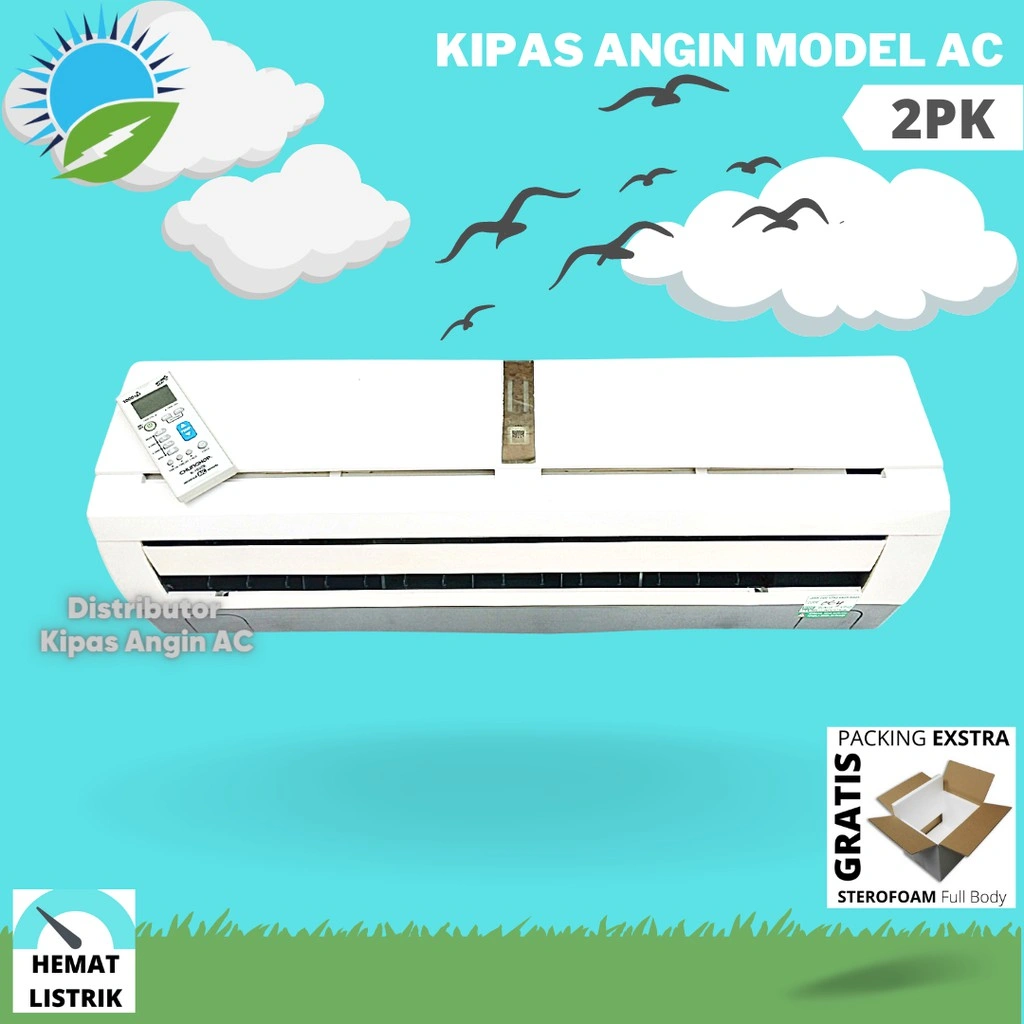 Kipas Angin AC Remote 2PK + LED + ICE GEL | Kipas Dinding Remot Model AC Ideal Ruangan 2.5m x 3m