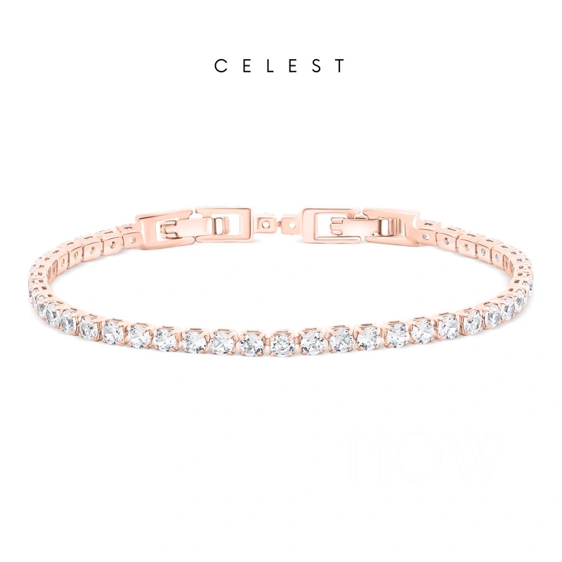 Celest - Eternal Rose Gold Tennis Bracelet Jewelry (Adjustable) | Gelang Emas Asli 18K Bersertifikat | Perhiasan Lapis Emas 18 Karat Gold Plated | Kado Aksesoris Pernikahan Anniversary Ulang Tahun | Gift Box Mewah