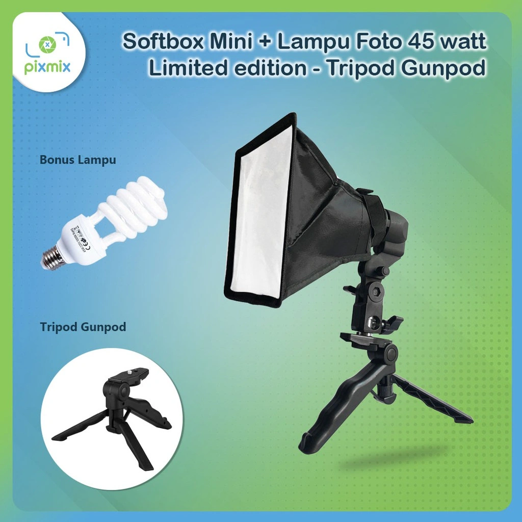 Softbox Mini + Lampu Foto 12 watt Limited edition