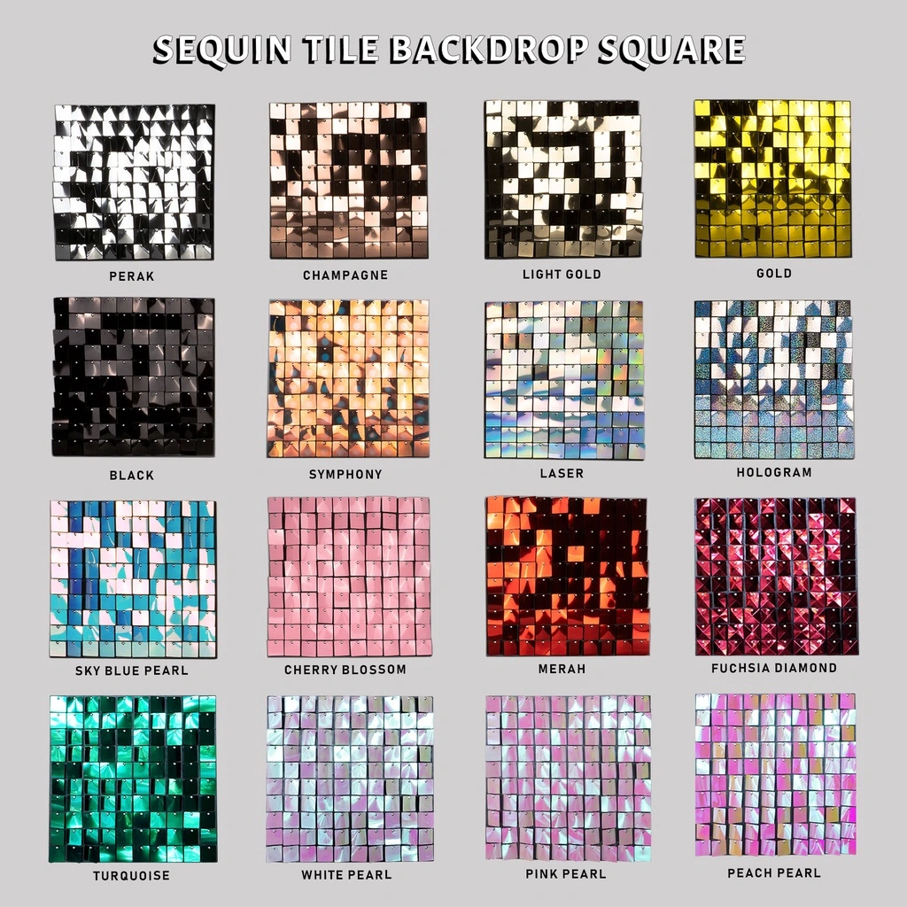 Backdrop Ulang Tahun Lamaran Wedding Sequin Tile Wall Panel Square 5Pc