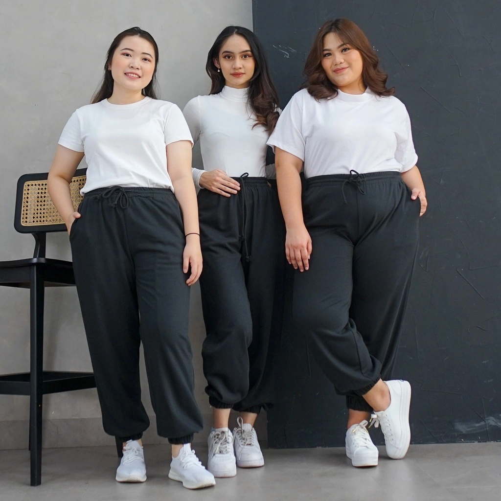 IE.DEMODE Joan Celana Jogger Panjang Wanita Sweatpants Running Fitness Jersey Active Pants Hitam