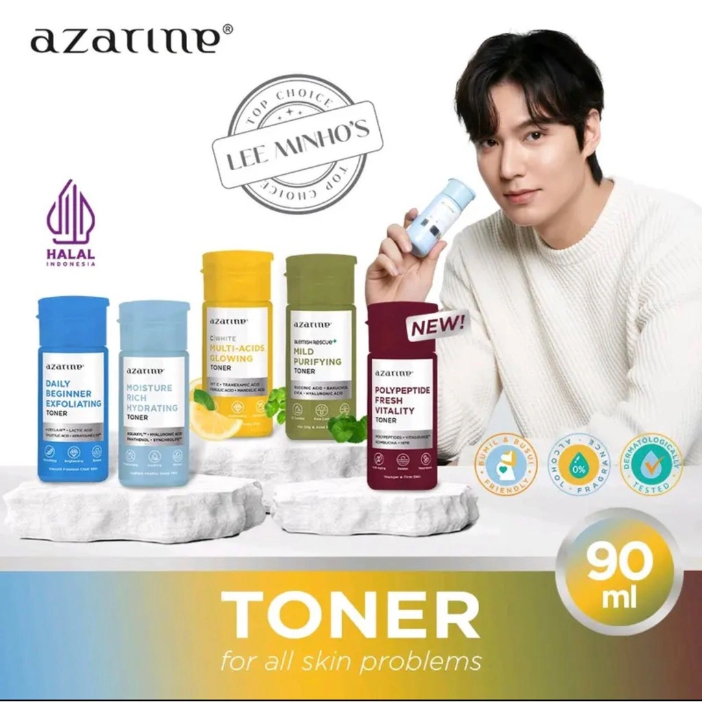 AZARINE TONER SERIES DAILY BEGINNER EXFOLIATING | MOISTURE RICH HYDRATING | MILD PURIFYING | MULTI ACIDS GLOWING | POLYPEPTIDE FRESH REVITALITY 90ml AZARINE