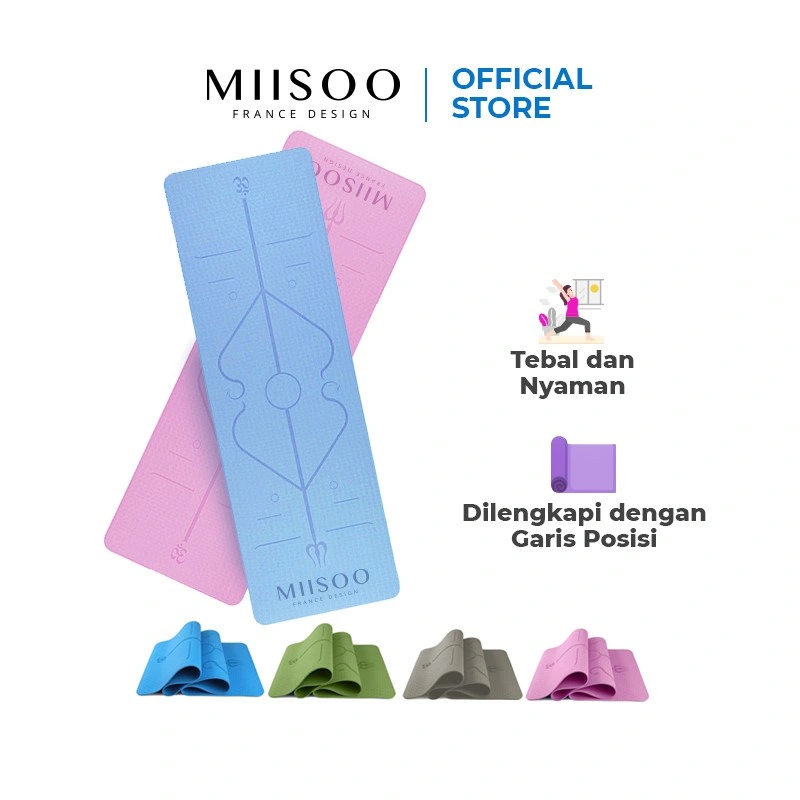 MIISOO Position line Matras Yoga Mat TPE 6mm gym Karpet Senam Yogamat Anti Slip