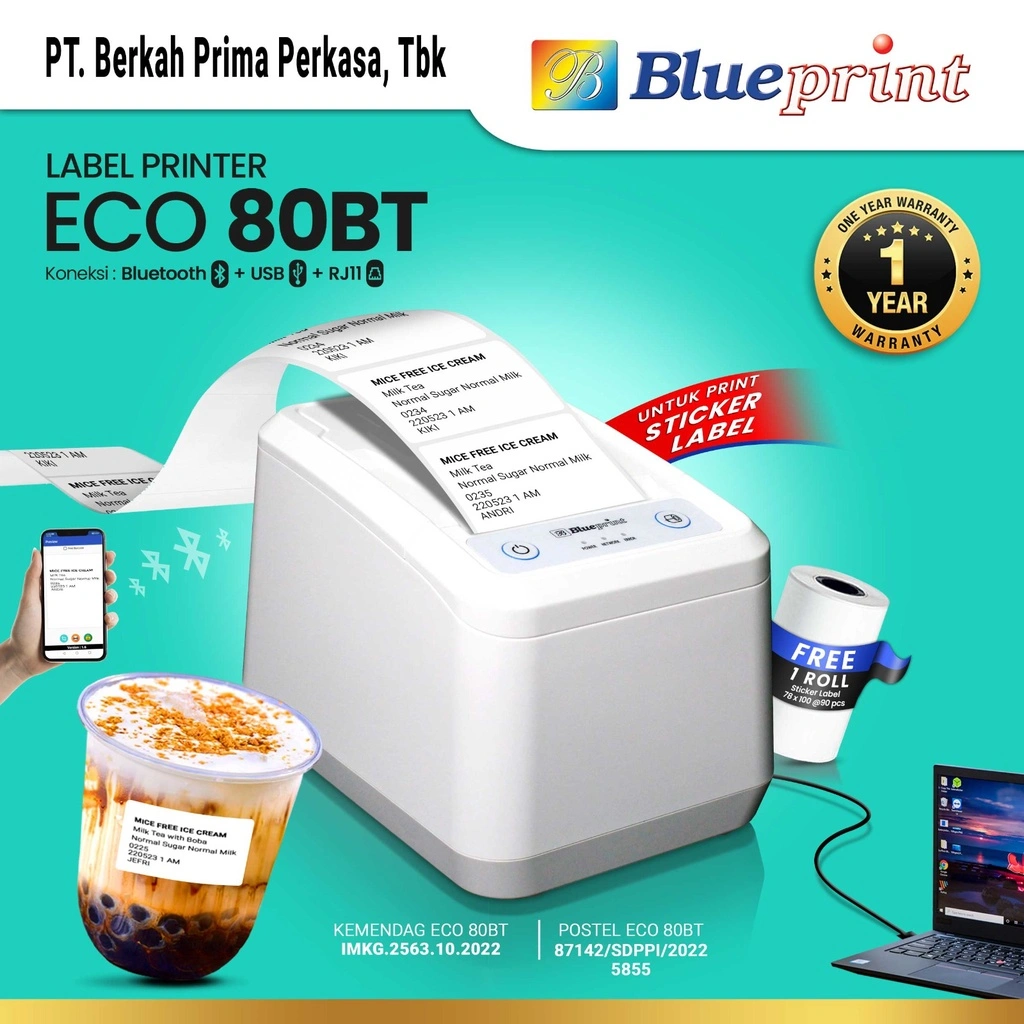 Printer Label Thermal 80mm BLUEPRINT ECO80BT ECO 80BT USB + Bluetooth