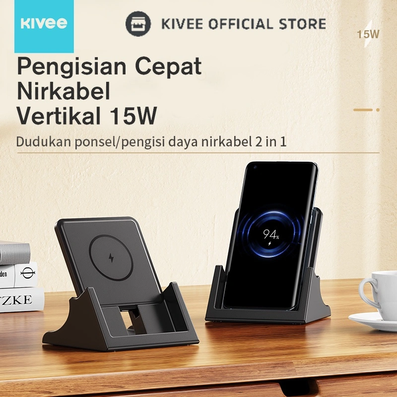 KIVEE Charger iPhone Wireless Fast charging 15W KV-WS25 Black Multifungsi For Android & IOS Original